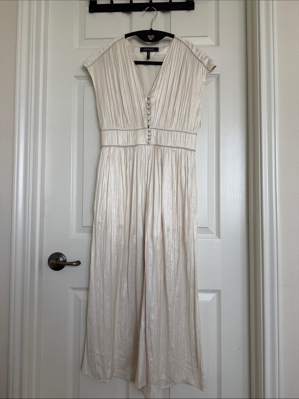 BCBGMAXAZRIA Ivory Pleated Ruched Wide Leg Cropped Jumpsuit Size 2